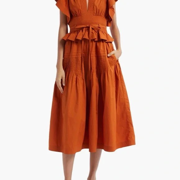 Ulla Johnson Elegant Orange Ruffle Dress - Picture 2 of 3